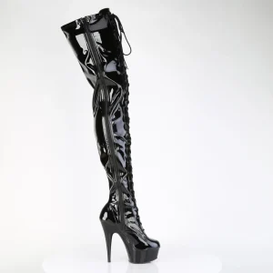Vinyle crotch 15 cm DELIGHT-4023 Noires bottes cuissardes plateforme femme