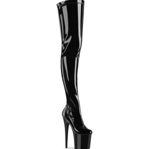 Vinyle crotch 20 cm FLAMINGO-4000 Noires bottes cuissardes plateforme femme