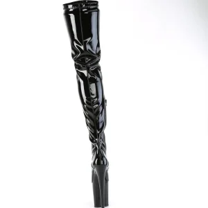 Vinyle crotch 20 cm FLAMINGO-4000 Noires bottes cuissardes plateforme femme