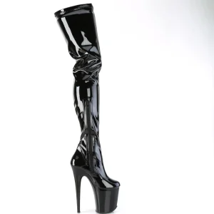 Vinyle crotch 20 cm FLAMINGO-4000 Noires bottes cuissardes plateforme femme