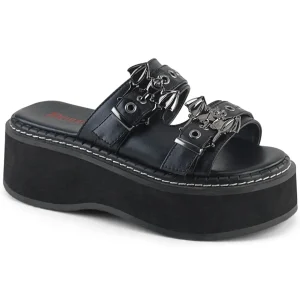 Vinyle mules 5 cm DemoniaCult EMILY-100 mules plateforme gothic ailes de chauve-souris